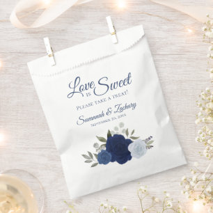 Love is Sweet Dusty Blue & Navy Floral Wedding Favor Bag