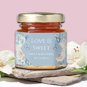 Love Is Sweet Dusty Blue Watercolor Floral Wedding Honey Jar Favors