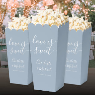 Love Is Sweet Dusty Blue Wedding Popcorn Favor Boxes