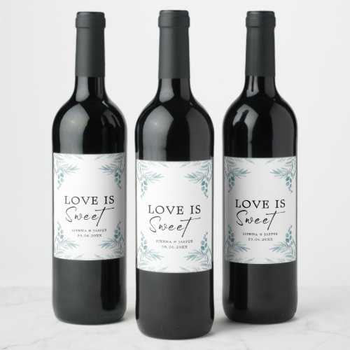 Love Is Sweet  Dusty Blue Wild Meadow Wedding Wine Label