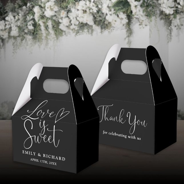 Love Is Sweet Elegant Black And White Wedding Favor Boxes (Love Is Sweet Elegant Black And White Wedding Favor Boxes)