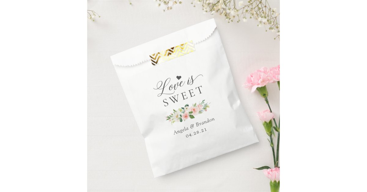 Love is Sweet Elegant Blush Pink Floral Wedding Favor Bag | Zazzle