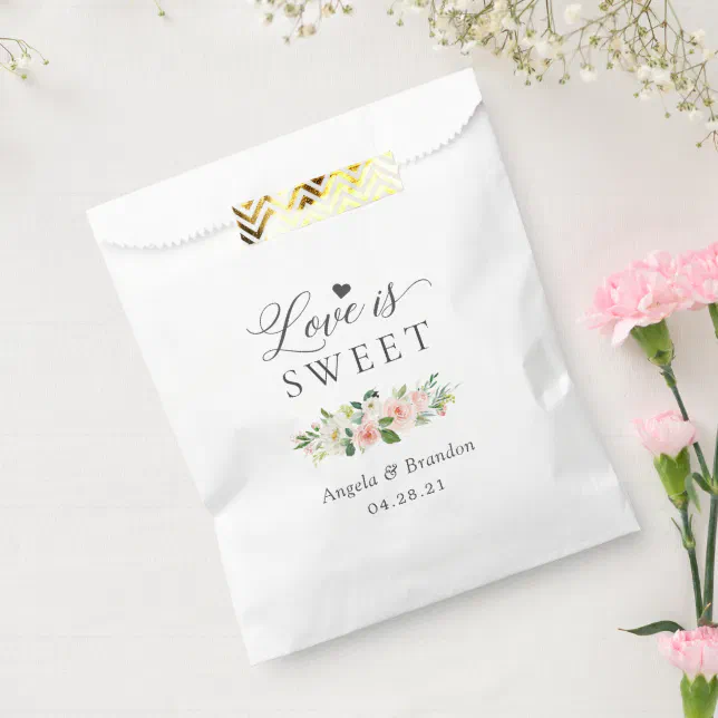 Love is Sweet Elegant Blush Pink Floral Wedding Favor Bag | Zazzle