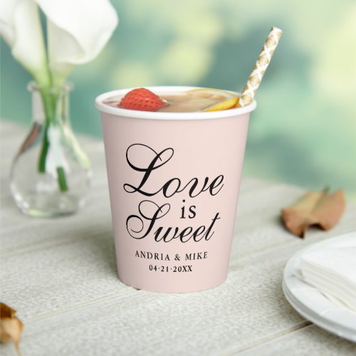 Love is Sweet Elegant Blush Wedding Monogram Paper Cups