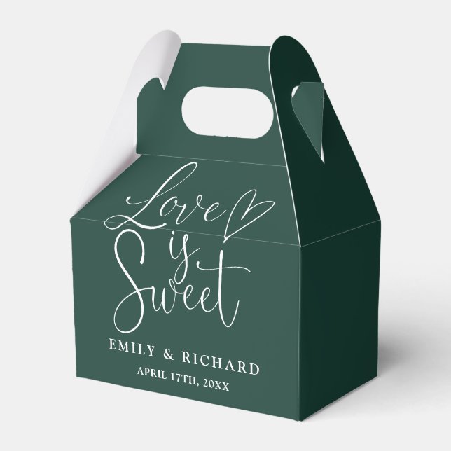 Love Is Sweet Elegant Emerald Green Wedding Favor Boxes (Front Side)