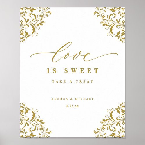 Love is Sweet Elegant Gold Flourish Wedding Sign