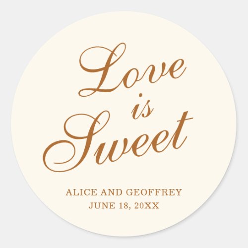 Love Is Sweet Elegant Ivory Copper Wedding Favor Classic Round Sticker