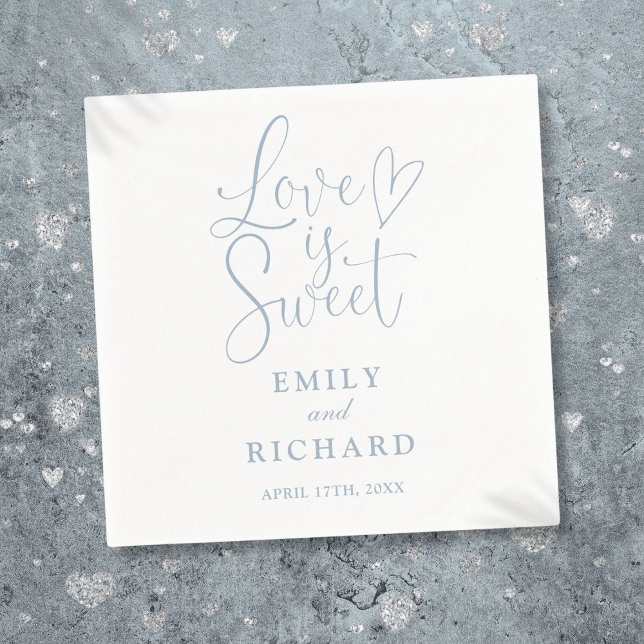Love Is Sweet Elegant Modern Dusty Blue Wedding Napkins (Love Is Sweet Elegant Modern Dusty Blue Wedding Napkins)