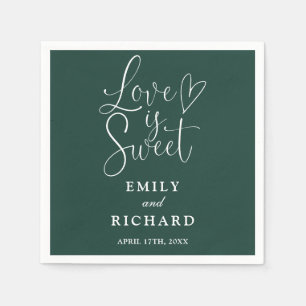Love Is Sweet Elegant Modern Emerald Green Wedding Napkins
