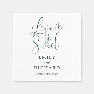 Love Is Sweet Elegant Modern Emerald Green Wedding Napkins