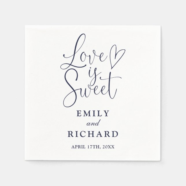 Love Is Sweet Elegant Modern Navy Blue Wedding Napkins (Front)