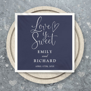 Love Is Sweet Elegant Modern Navy Blue Wedding Napkins