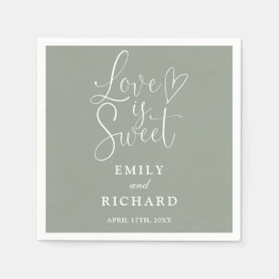 Love Is Sweet Elegant Modern Sage Green Wedding Napkins