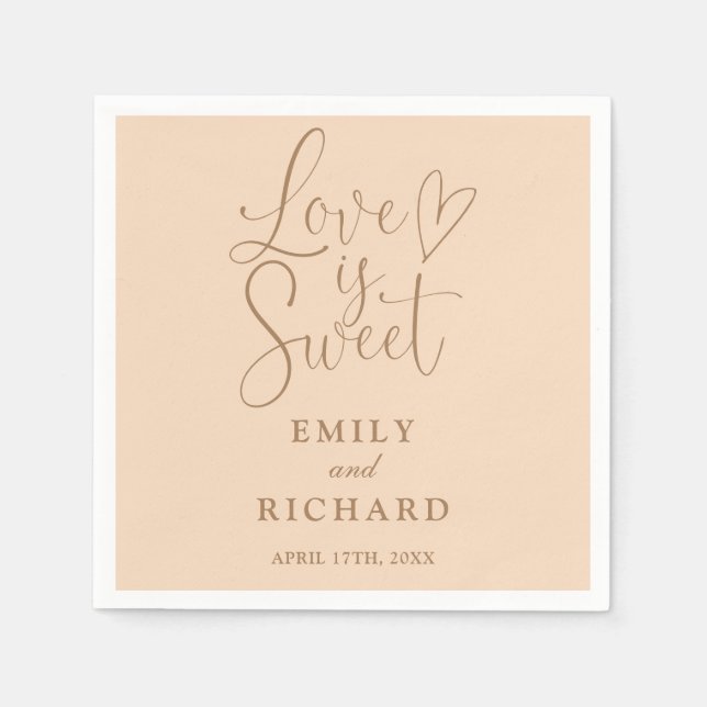 Love Is Sweet Elegant Modern Soft Peach Wedding Napkins (Front)