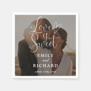 Love Is Sweet Elegant Modern Wedding Photo Napkins