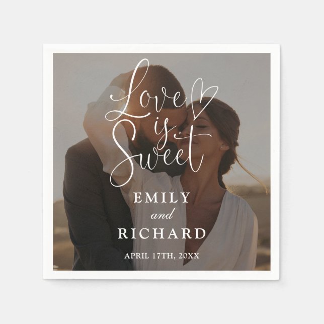Love Is Sweet Elegant Modern Wedding Photo Napkins (Front)