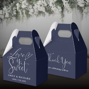 Love Is Sweet Elegant Navy Blue Wedding Favor Boxes