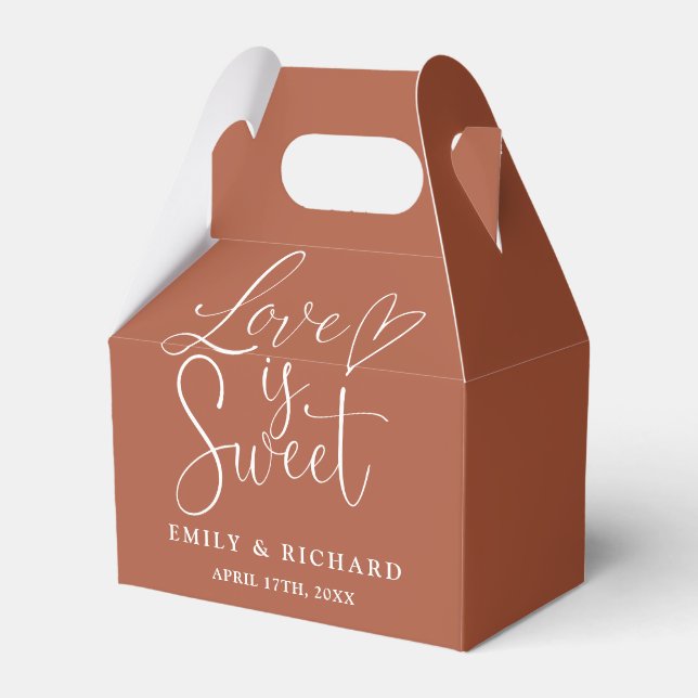 Love Is Sweet Elegant Terracotta Wedding Favor Boxes (Front Side)