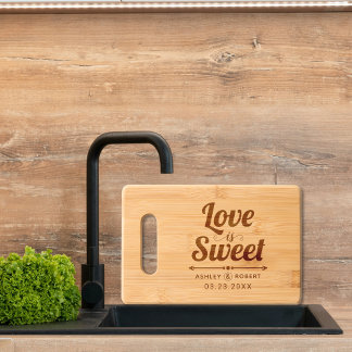 Love is Sweet elegant typography wedding Engraved Cutting Board