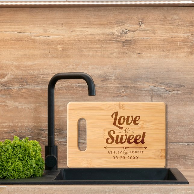 Love is Sweet elegant typography wedding Engraved Cutting Board (Creator Uploaded)