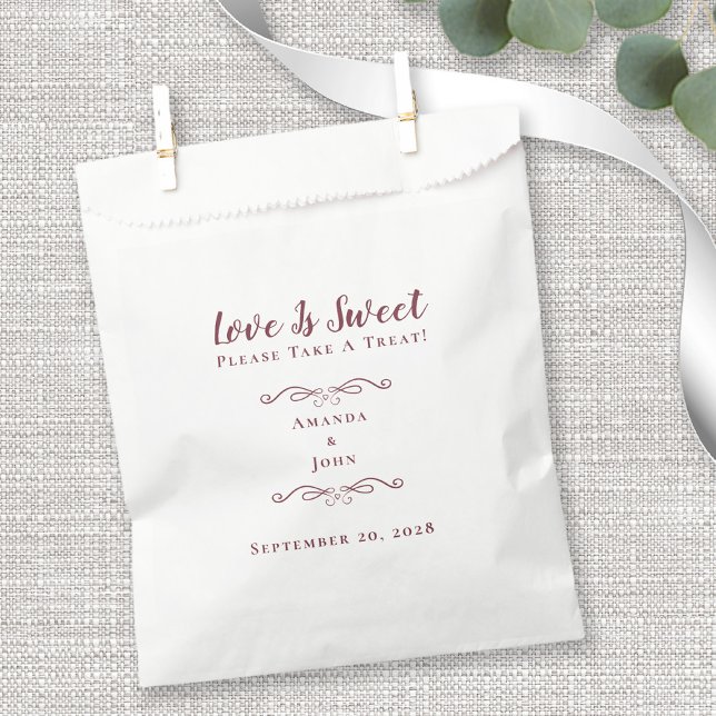 Love is Sweet Elegant Wedding Reception Burgundy Favor Bag (Creator Uploaded)