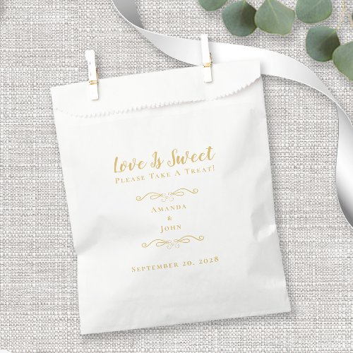 Love is Sweet Elegant Wedding Reception Gold White Favor Bag