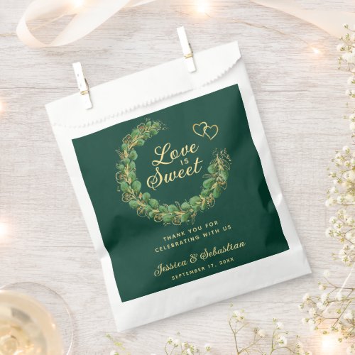 Love is Sweet Emerald Green and Gold Wedding Favor Bag