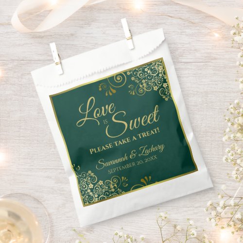 Love is Sweet Emerald Green  Gold Lace Wedding Favor Bag