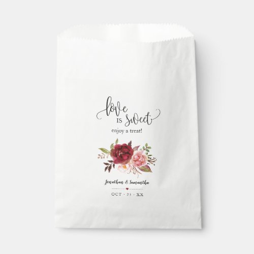 Love is sweet enjoy a treat marsala floral wedding favor bag