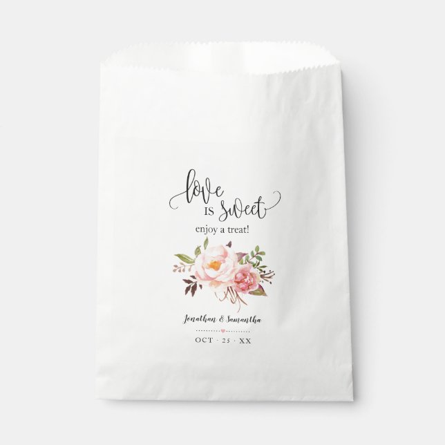 Love is sweet enjoy a treat pink floral wedding favor bag (Front)