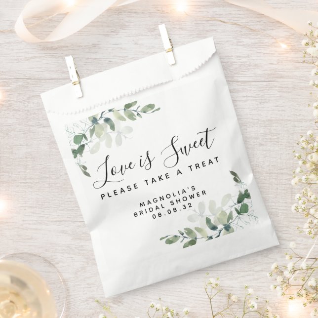 Love is Sweet Eucalyptus Bridal Shower  Favor Bag (Clipped)