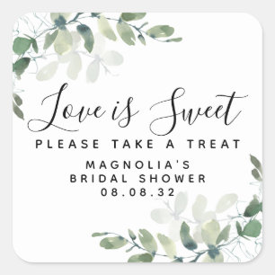 Love is Sweet Eucalyptus Bridal Shower Square Sticker