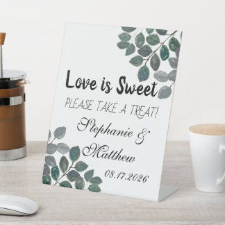 Love is Sweet Eucalyptus Greenery Rustic Pedestal Sign