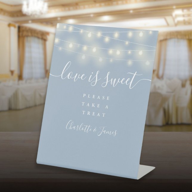 Love Is Sweet Favor String Lights Dusty Blue Pedestal Sign (Love Is Sweet Favor String Lights Dusty Blue Pedestal Sign)