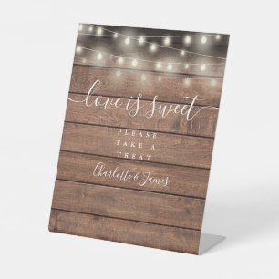 Love Is Sweet Favor String Lights Rustic Wood Pedestal Sign