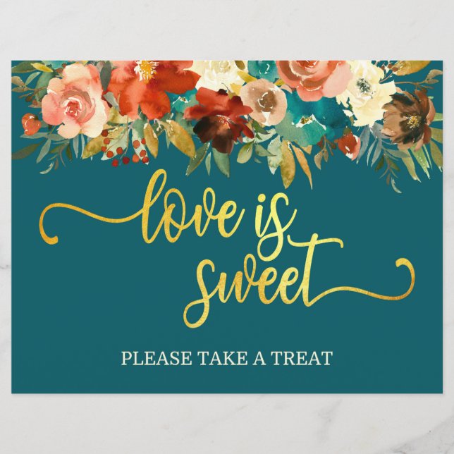 Love is Sweet Favors Sign - Teal & Orange Wedding (Front)