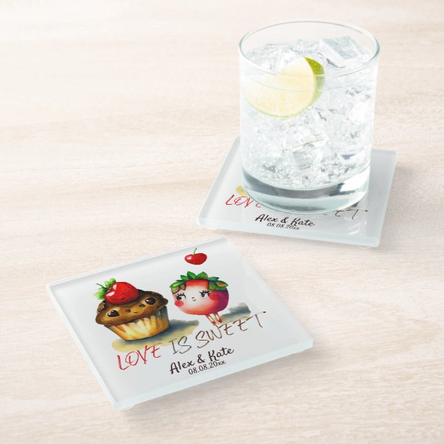 Love is Sweet Fun Glass Coaster (Angled)