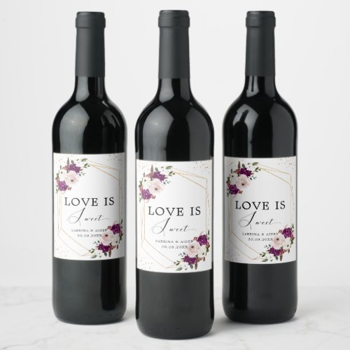 Love Is Sweet Geometric Purple Blush Pink Floral Wine Label