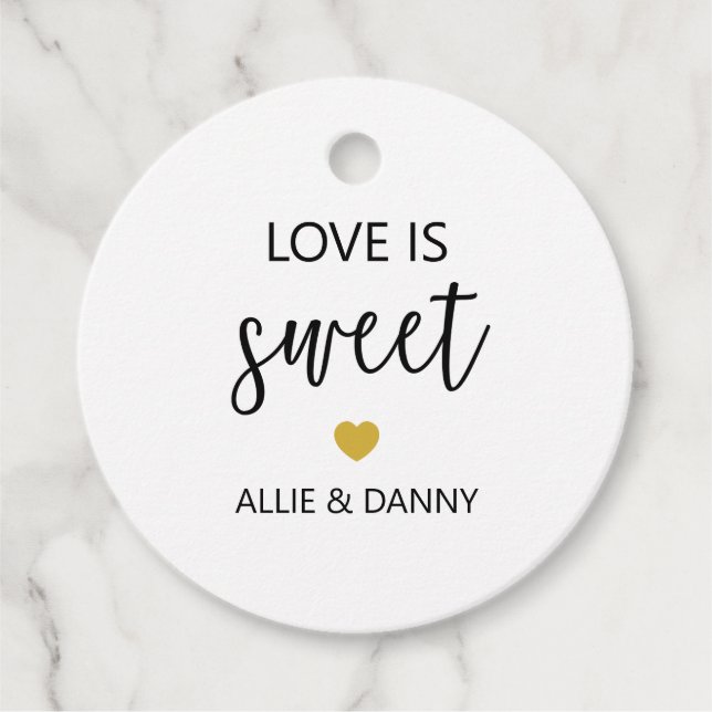 Love is Sweet Gift Tags, Gold Wedding or Shower Favor Tags (Front)
