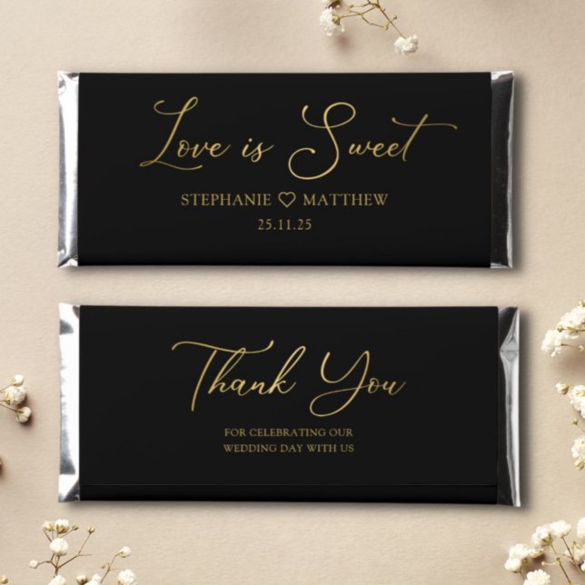 Love Is Sweet Gold Black Wedding Hershey Bar Favors (Creator Uploaded)