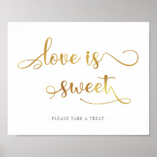 "Love is sweet" gold dessert favors Wedding Sign