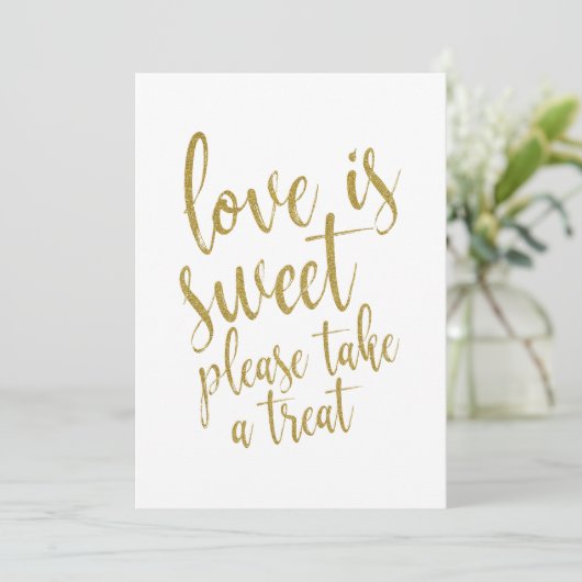 Love is Sweet Gold Glitter Affordable Wedding Sign (Standing Front)