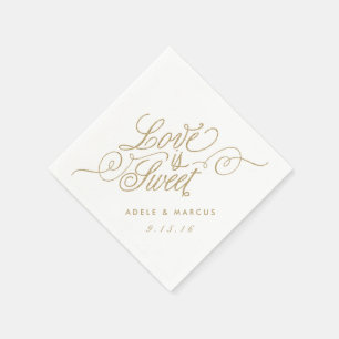 "Love is Sweet" Gold Glitter Wedding Napkins