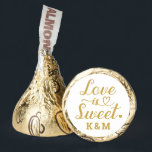 Love is Sweet Gold Heart Script Custom Wedding Hershey®'s Kisses®<br><div class="desc">Elegant, simple, and modern "Love is Sweet" wedding Hershey's Kisses chocolate candy favors feature a beautiful script typography design with scroll and heart accents. Personalize the custom monogram with the bride and groom couple's initials. Note, the gold and white colors can be updated to coordinate with your bridal shower or...</div>