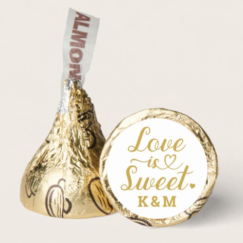 Love is Sweet Gold Heart Script Custom Wedding Hershey®'s Kisses®