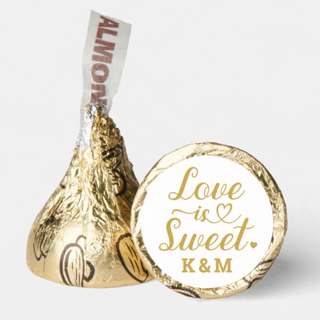 Love is Sweet Gold Heart Script Custom Wedding Hershey®'s Kisses® (Front)