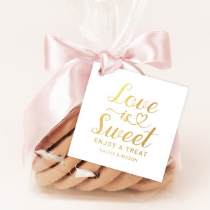 Love is Sweet Gold Heart Script Monogram Foil Favor Tags