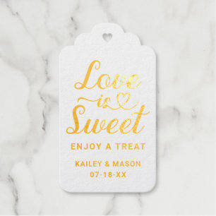 Love is Sweet Gold Heart Script Monogram Foil Gift Tags