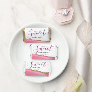 Love Is Sweet Gold & Pink Agate Stone Wedding Hershey's Miniatures