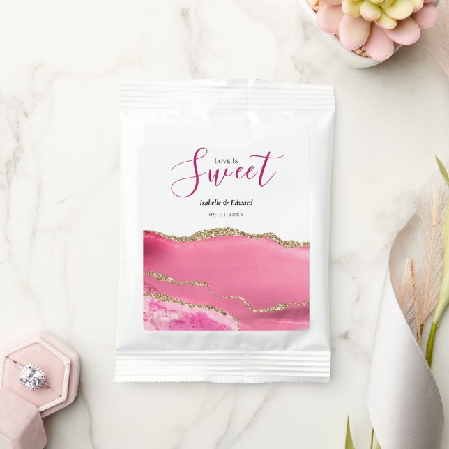 Love Is Sweet Gold & Pink Agate Stone Wedding Lemonade Drink Mix (Creator Uploaded)